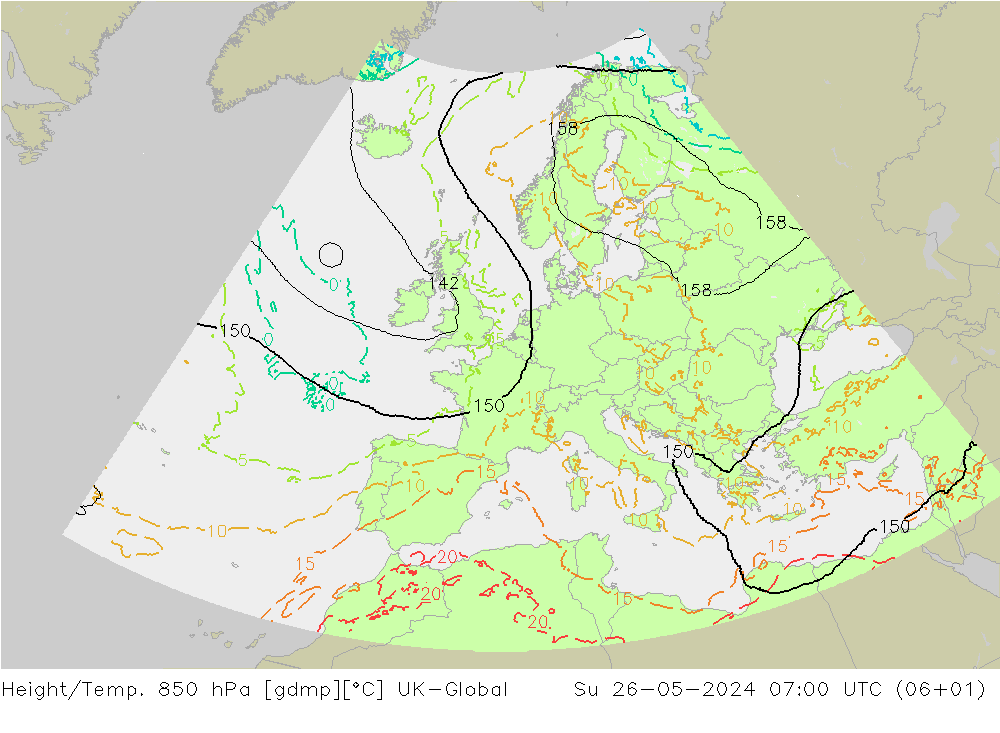 Hoogte/Temp. 850 hPa UK-Global zo 26.05.2024 07 UTC