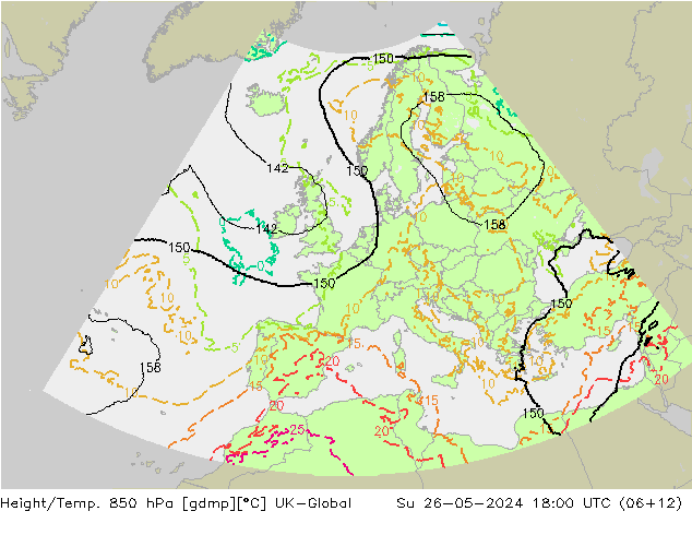 Height/Temp. 850 hPa UK-Global Su 26.05.2024 18 UTC