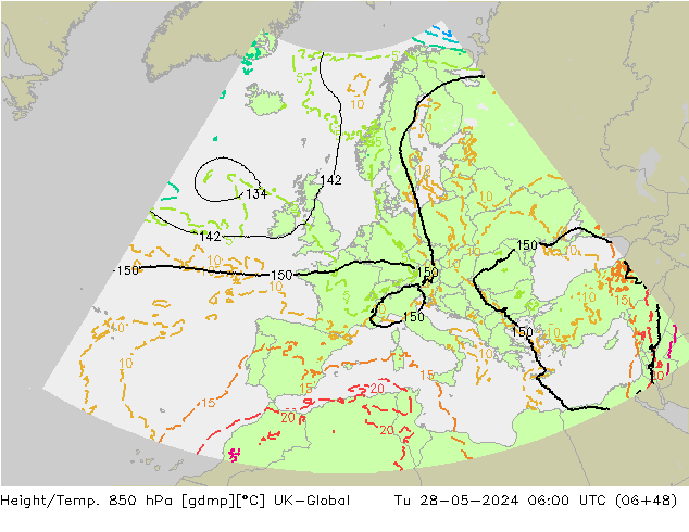 Height/Temp. 850 hPa UK-Global Di 28.05.2024 06 UTC