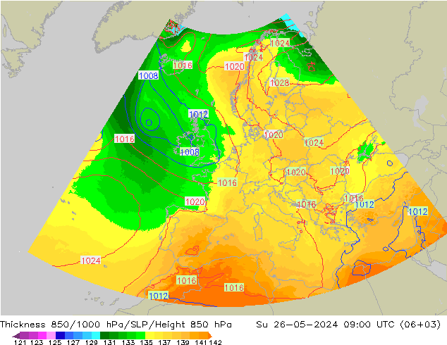 Thck 850-1000 hPa UK-Global Ne 26.05.2024 09 UTC