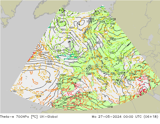 Theta-e 700hPa UK-Global Po 27.05.2024 00 UTC
