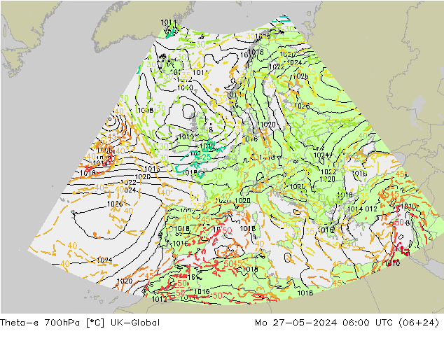 Theta-e 700hPa UK-Global lun 27.05.2024 06 UTC