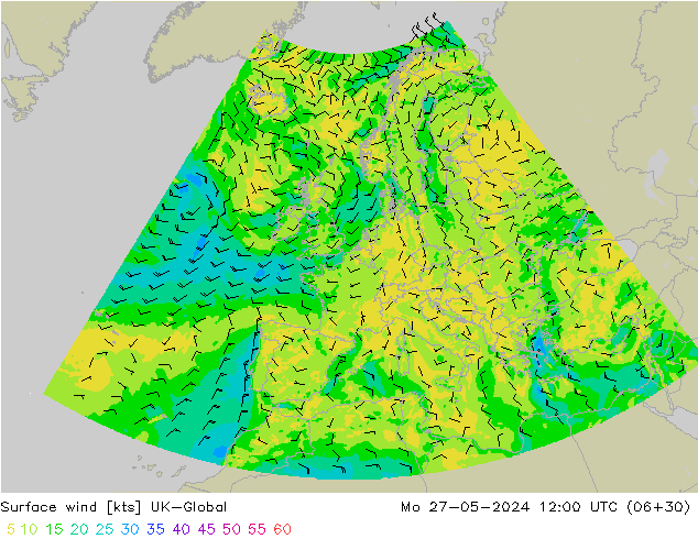 Surface wind UK-Global Po 27.05.2024 12 UTC