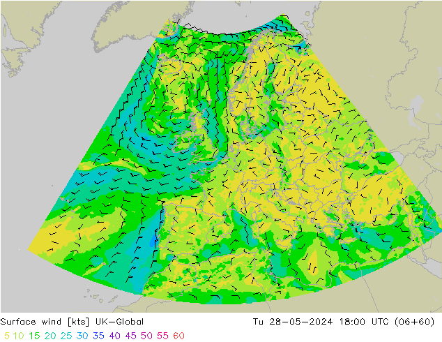 Surface wind UK-Global Tu 28.05.2024 18 UTC