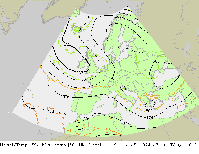 Height/Temp. 500 гПа UK-Global Вс 26.05.2024 07 UTC