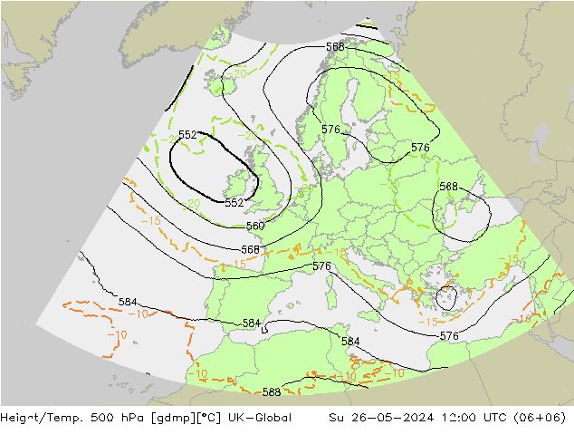 Height/Temp. 500 hPa UK-Global So 26.05.2024 12 UTC