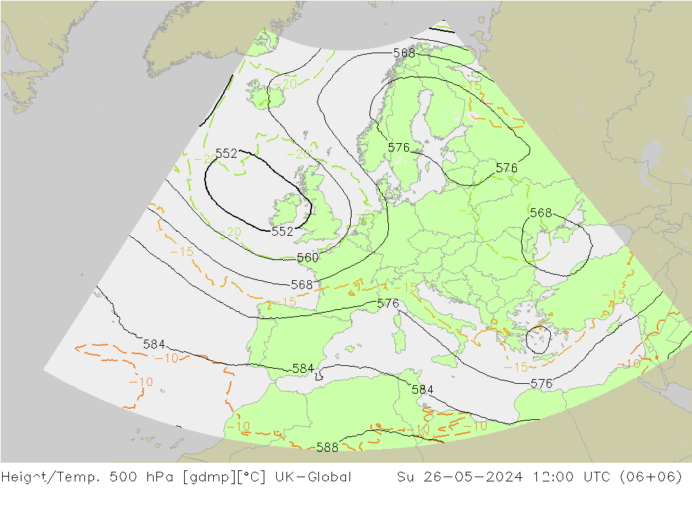 Yükseklik/Sıc. 500 hPa UK-Global Paz 26.05.2024 12 UTC