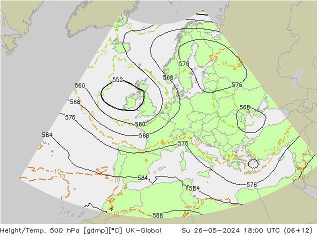 Height/Temp. 500 hPa UK-Global Dom 26.05.2024 18 UTC