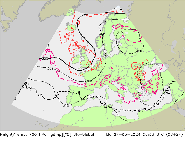 Height/Temp. 700 hPa UK-Global Mo 27.05.2024 06 UTC