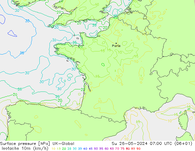 Isotachs (kph) UK-Global dim 26.05.2024 07 UTC