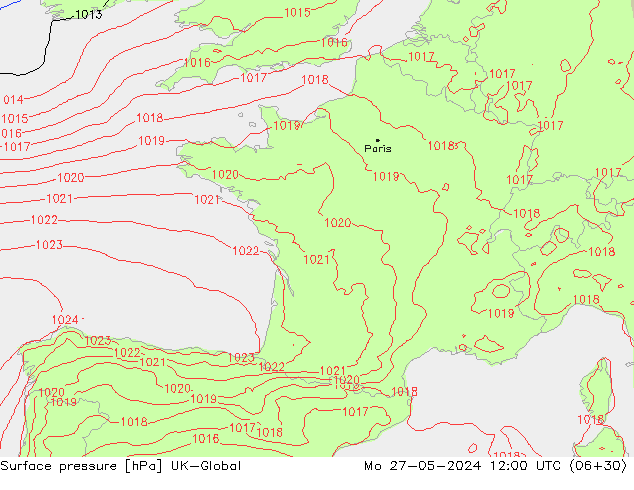 Surface pressure UK-Global Mo 27.05.2024 12 UTC