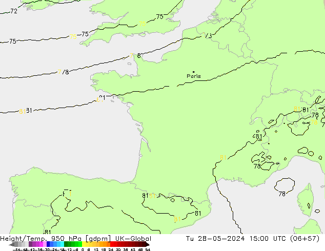 Yükseklik/Sıc. 950 hPa UK-Global Sa 28.05.2024 15 UTC