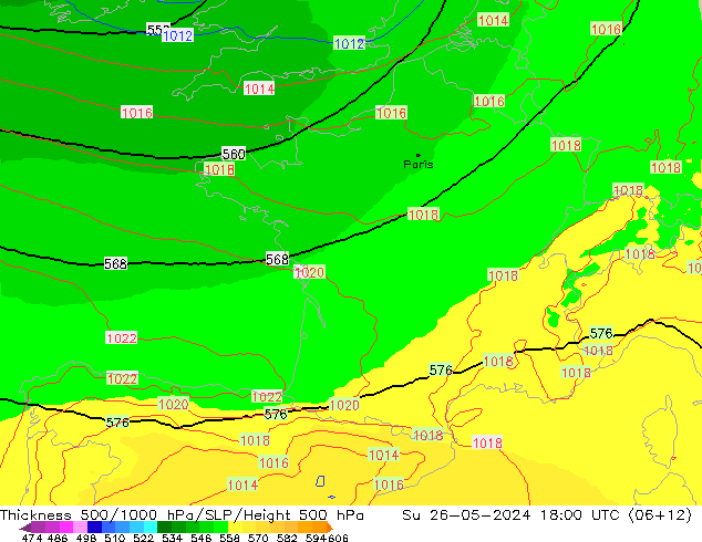 Schichtdicke 500-1000 hPa UK-Global So 26.05.2024 18 UTC