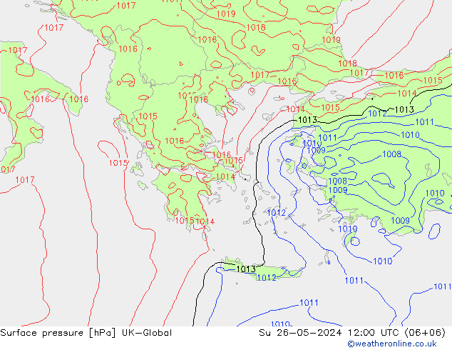 Presión superficial UK-Global dom 26.05.2024 12 UTC