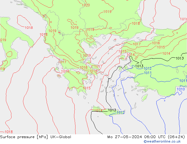 Surface pressure UK-Global Mo 27.05.2024 06 UTC