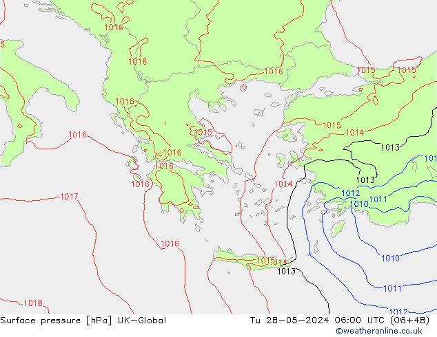 Surface pressure UK-Global Tu 28.05.2024 06 UTC