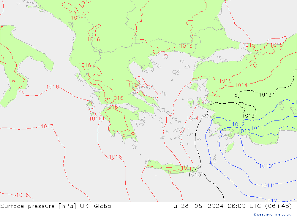 Surface pressure UK-Global Tu 28.05.2024 06 UTC