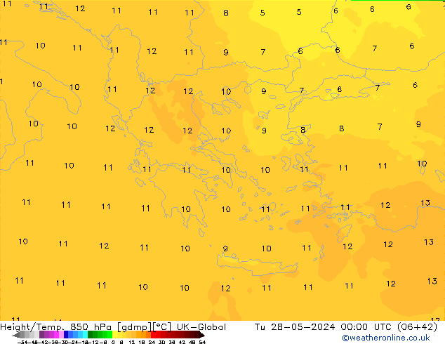 Geop./Temp. 850 hPa UK-Global mar 28.05.2024 00 UTC