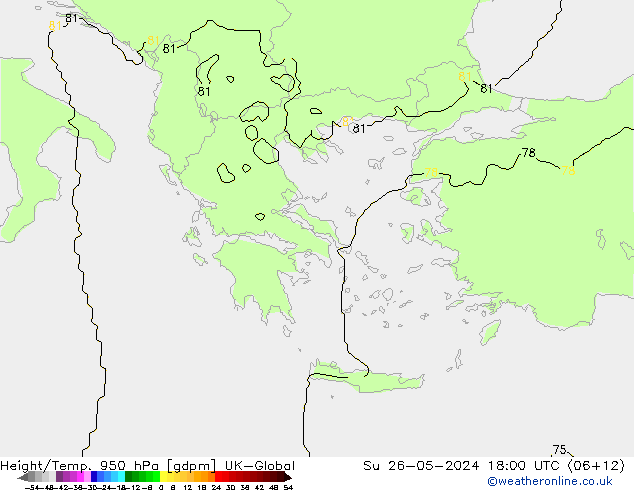 Géop./Temp. 950 hPa UK-Global dim 26.05.2024 18 UTC
