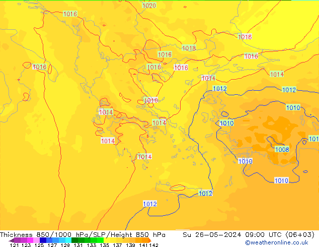 850-1000 hPa Kalınlığı UK-Global Paz 26.05.2024 09 UTC