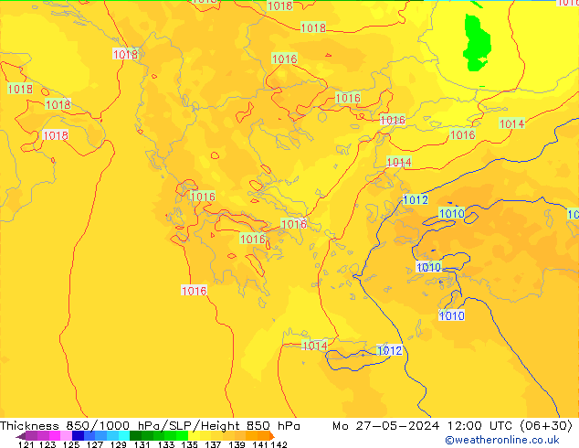 Thck 850-1000 hPa UK-Global pon. 27.05.2024 12 UTC