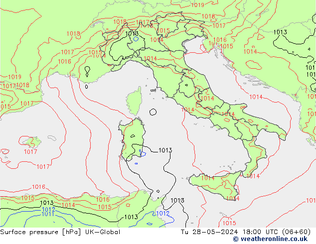 Pressione al suolo UK-Global mar 28.05.2024 18 UTC