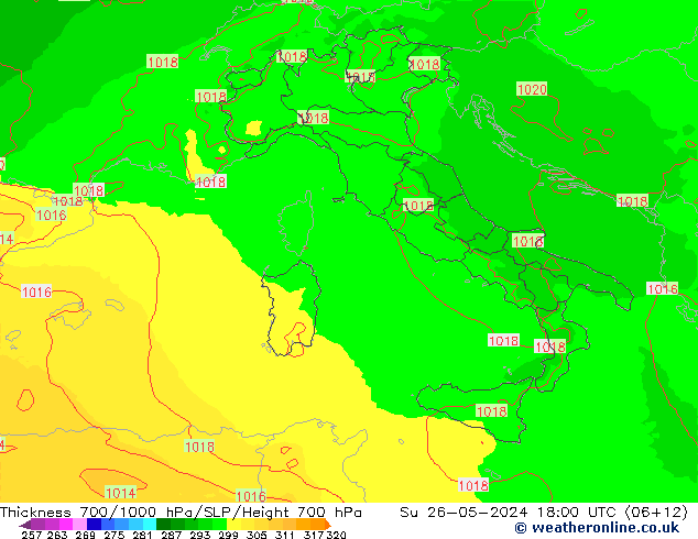 Dikte700-1000 hPa UK-Global zo 26.05.2024 18 UTC