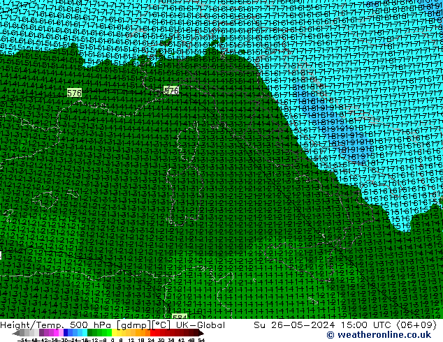 Height/Temp. 500 гПа UK-Global Вс 26.05.2024 15 UTC