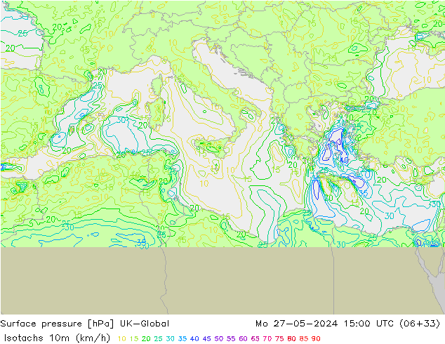 Eşrüzgar Hızları (km/sa) UK-Global Pzt 27.05.2024 15 UTC