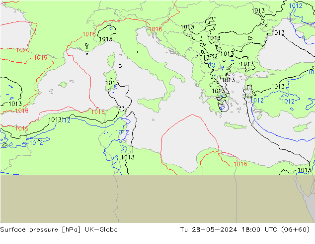 Surface pressure UK-Global Tu 28.05.2024 18 UTC