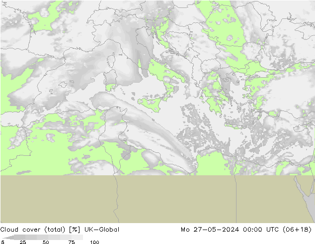 Cloud cover (total) UK-Global Mo 27.05.2024 00 UTC