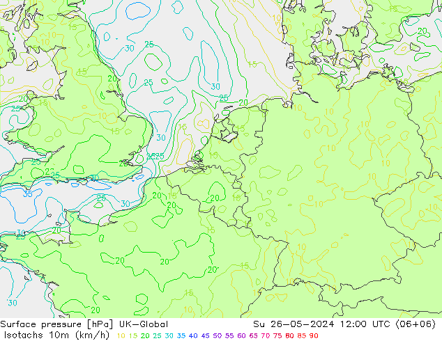 Isotachen (km/h) UK-Global So 26.05.2024 12 UTC