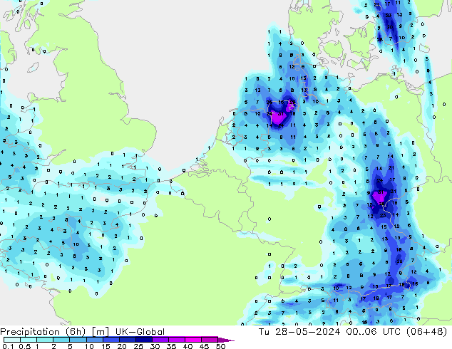Yağış (6h) UK-Global Sa 28.05.2024 06 UTC