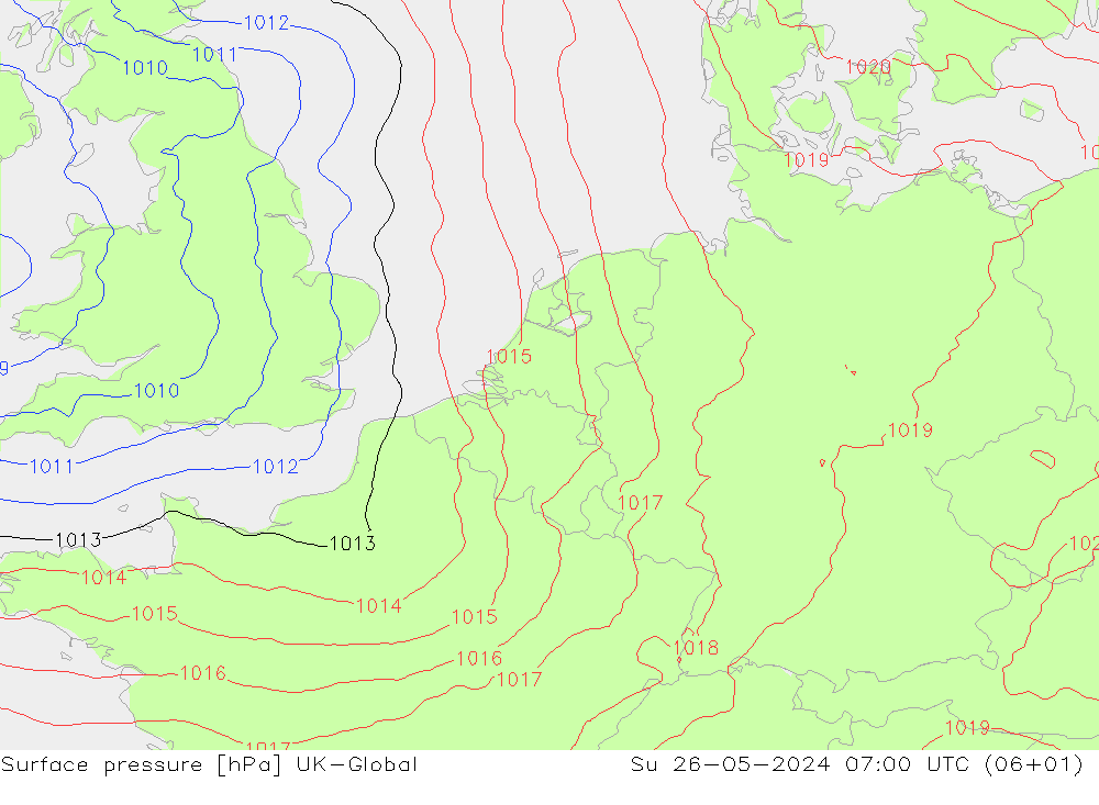 Atmosférický tlak UK-Global Ne 26.05.2024 07 UTC