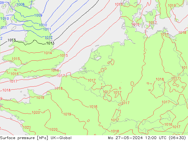 Surface pressure UK-Global Mo 27.05.2024 12 UTC