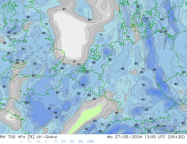 RH 700 гПа UK-Global пн 27.05.2024 12 UTC