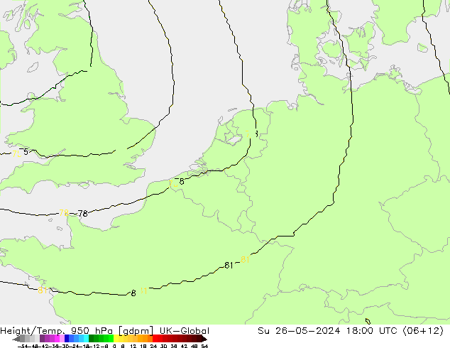 Height/Temp. 950 hPa UK-Global Su 26.05.2024 18 UTC