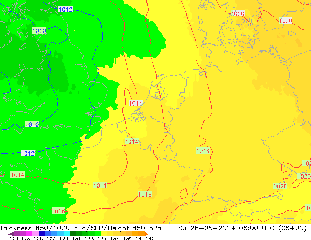 Thck 850-1000 гПа UK-Global Вс 26.05.2024 06 UTC