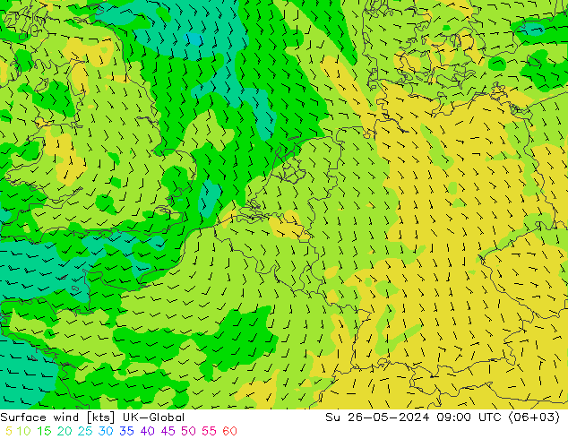 Surface wind UK-Global Su 26.05.2024 09 UTC