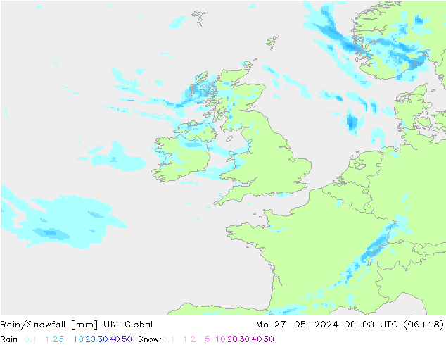 Regen/Sneeuwval UK-Global ma 27.05.2024 00 UTC