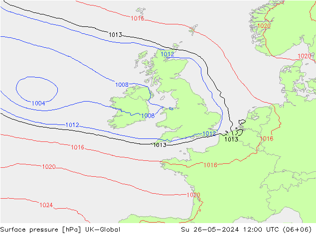 Surface pressure UK-Global Su 26.05.2024 12 UTC