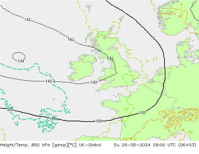 Height/Temp. 850 гПа UK-Global Вс 26.05.2024 09 UTC