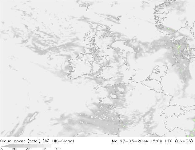 Cloud cover (total) UK-Global Po 27.05.2024 15 UTC