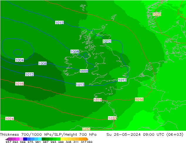 Thck 700-1000 hPa UK-Global nie. 26.05.2024 09 UTC