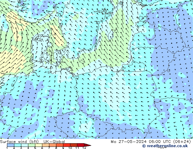 Wind 10 m (bft) UK-Global ma 27.05.2024 06 UTC