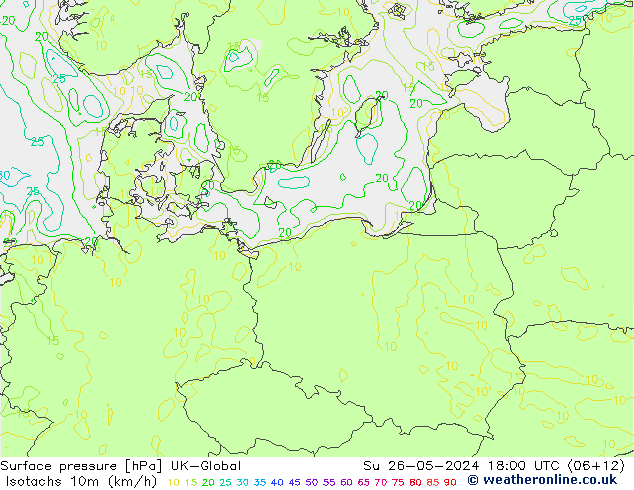 Isotachs (kph) UK-Global Dom 26.05.2024 18 UTC