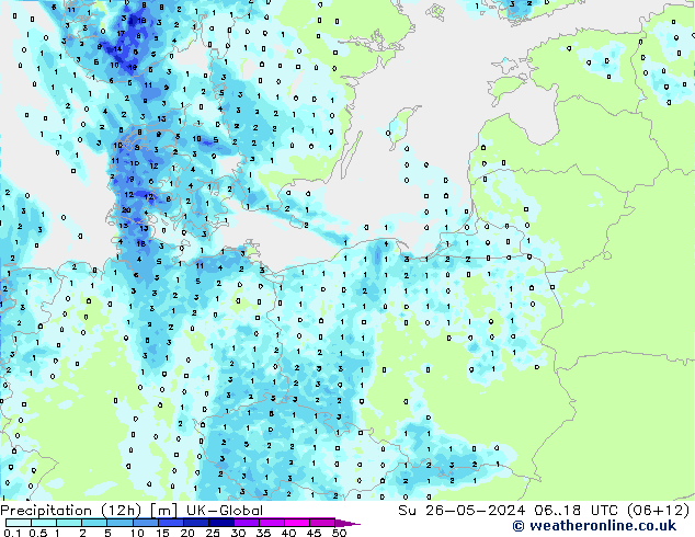 Precipitation (12h) UK-Global Ne 26.05.2024 18 UTC
