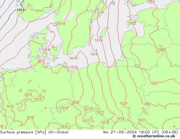 Surface pressure UK-Global Mo 27.05.2024 18 UTC