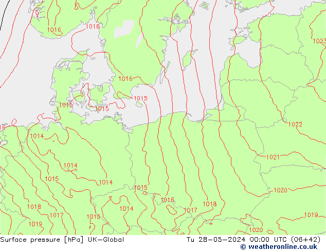 Surface pressure UK-Global Tu 28.05.2024 00 UTC