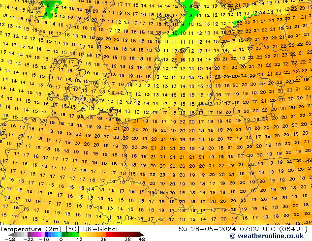 Temperature (2m) UK-Global Ne 26.05.2024 07 UTC